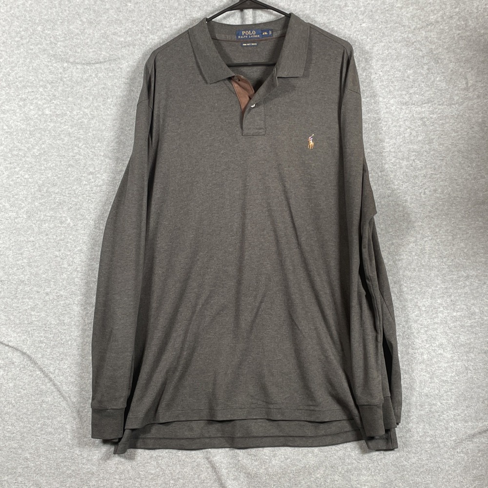 Polo Ralph Lauren Men's Long Sleeve Polo XXL Pima Soft Gray Two Tone Collar